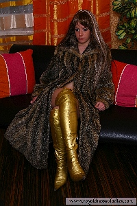 Follow Us !!! Tell your Friends about us !!! - Fabulous Fur Coat Tiger Bikini Femdom Girl In Golden High Boots !!!